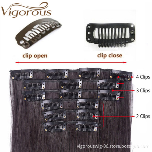 Vigorous 24" Straight Thick Long 6 PCS Set Clip in on Synthetic Hair Extensions Hairpieces For Women Girls Black Brown Color